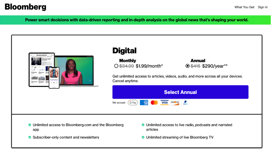 Website subscription