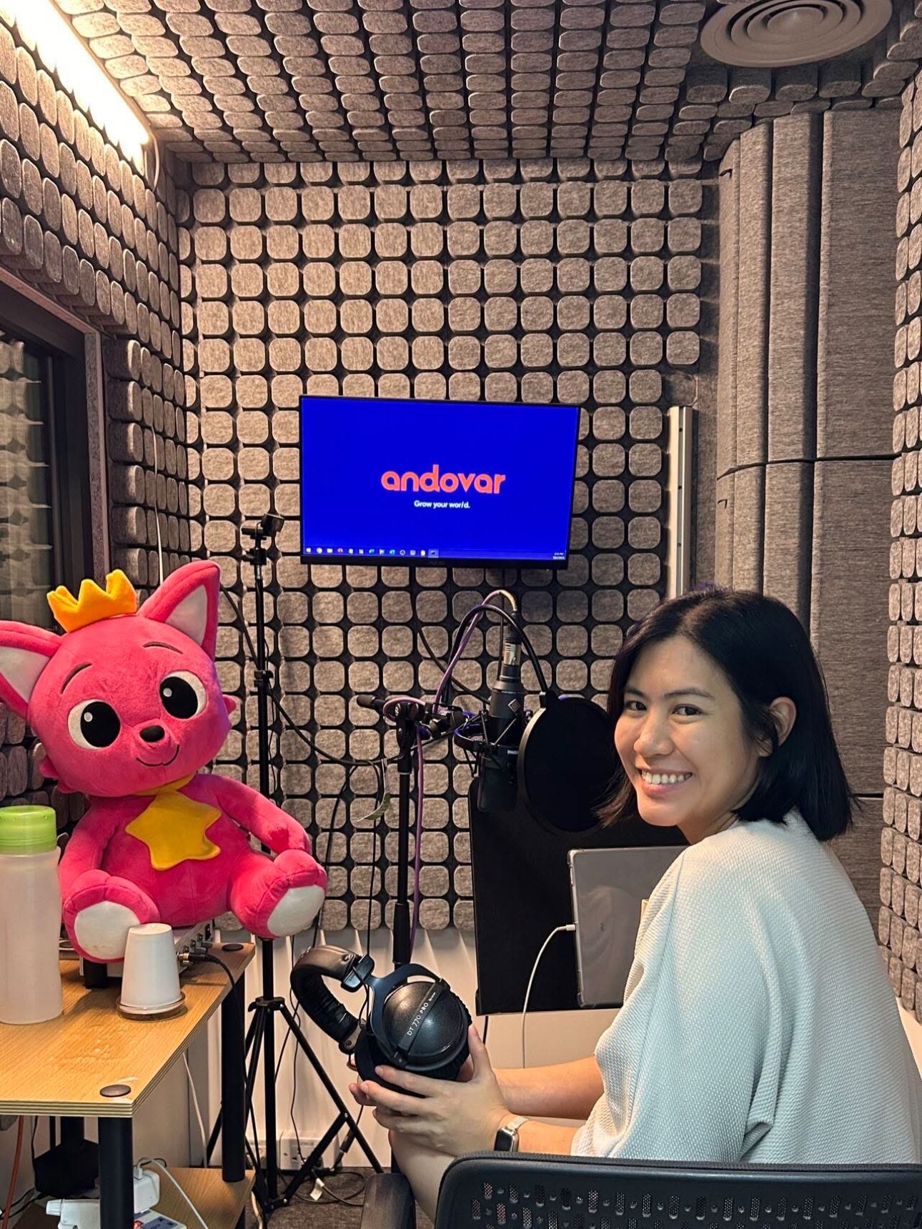 Voice artist recording a session in an Andovar Studios booth