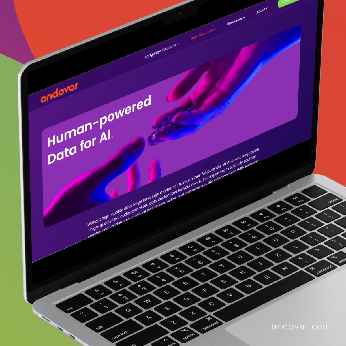 Andovar website on a laptop: human-powered data for AI