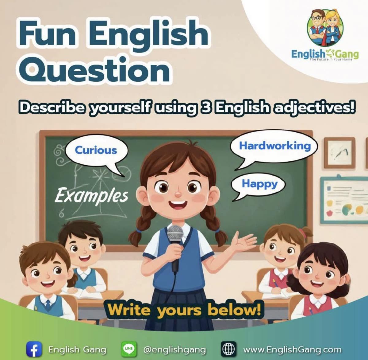 English Gang social content: fun English question for kids