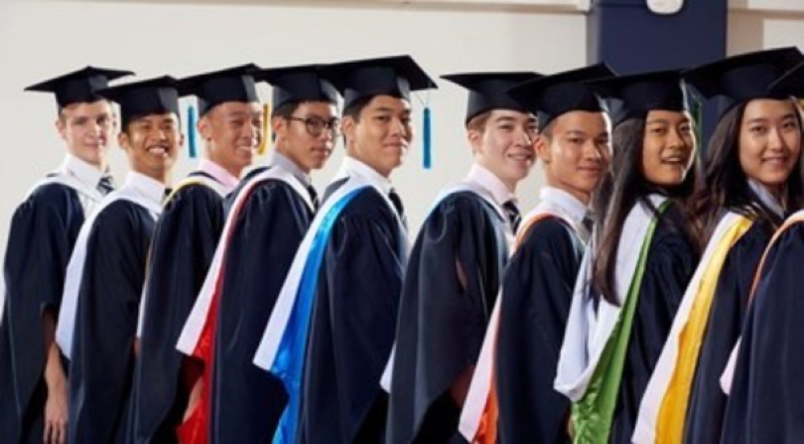 Harrow students at their graduation in caps and gowns