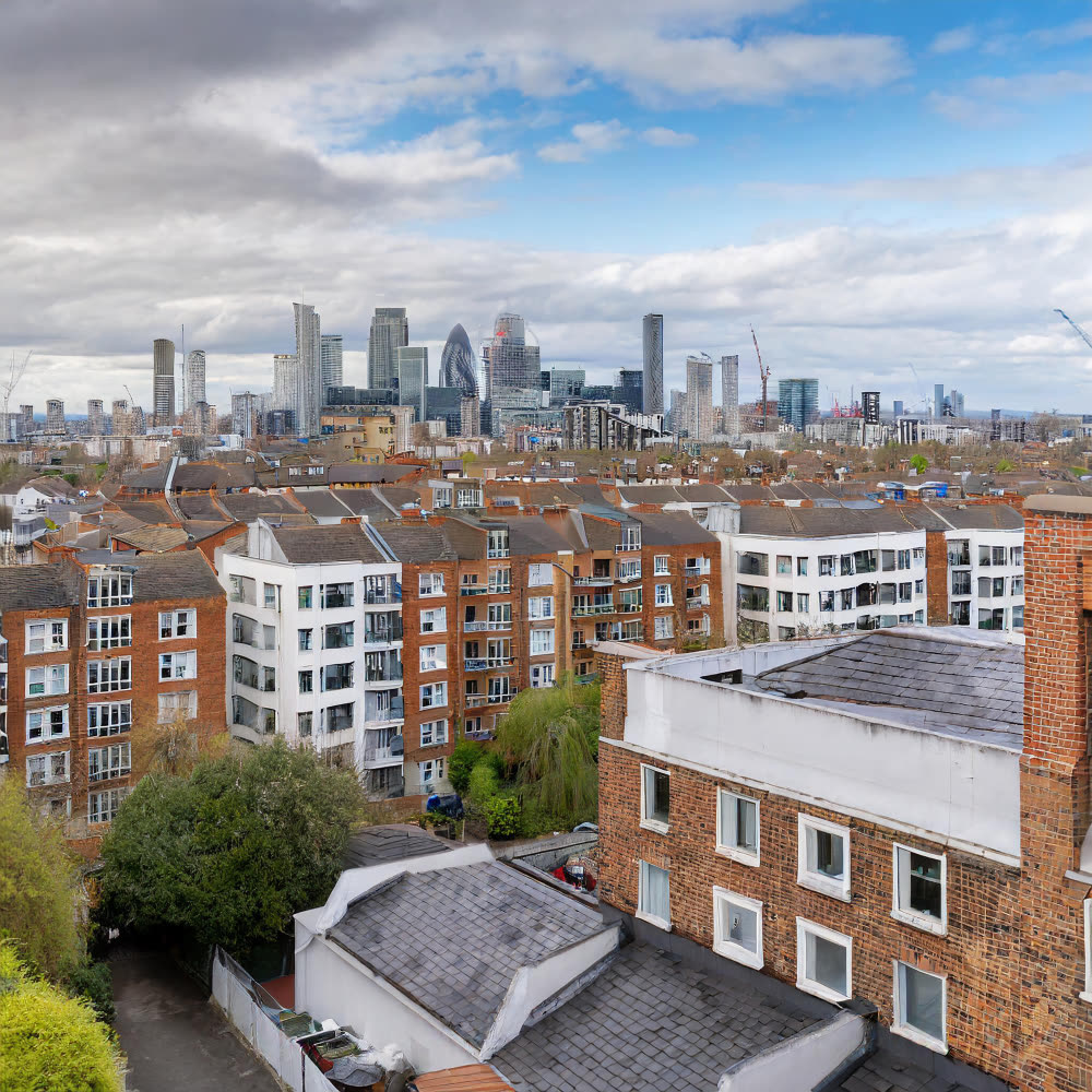 London city skyline viewed across rooftops