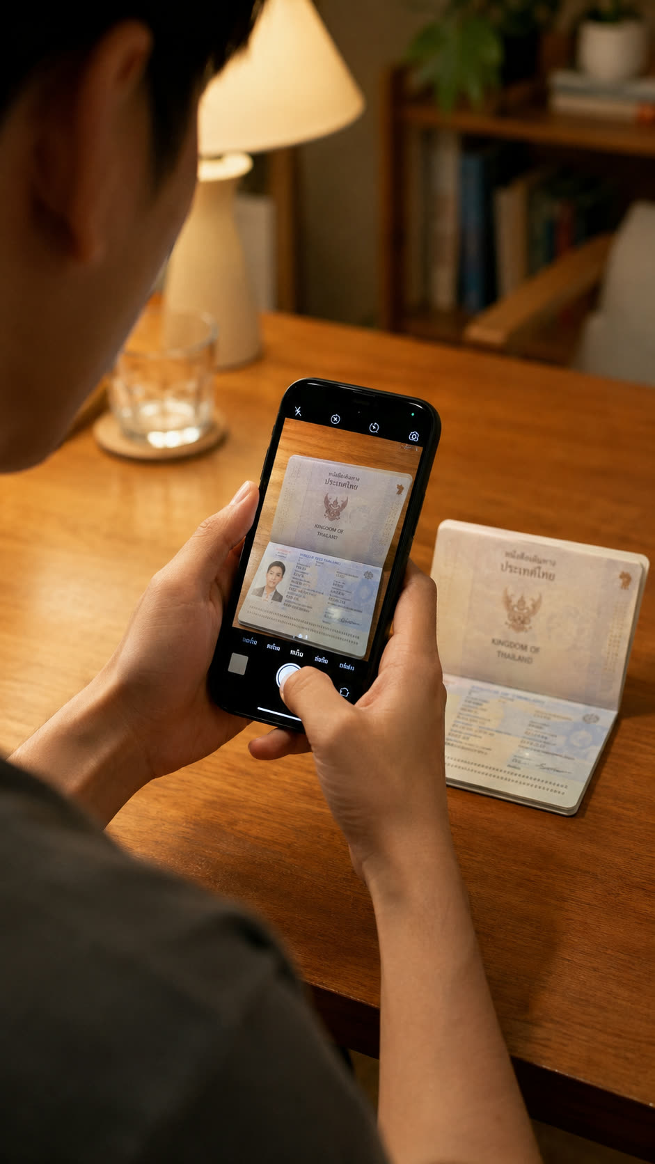 Photographing a Thai ID card and passport for employment document processing
