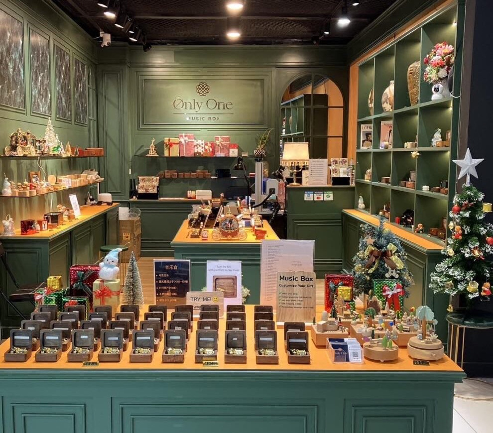 Product display inside the Only One Music Box store