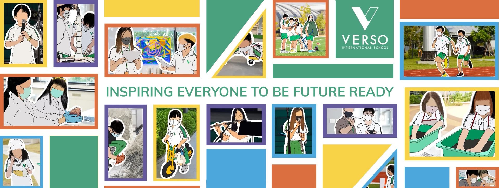 VERSO campaign banner: inspiring everyone to be future ready, with student artwork