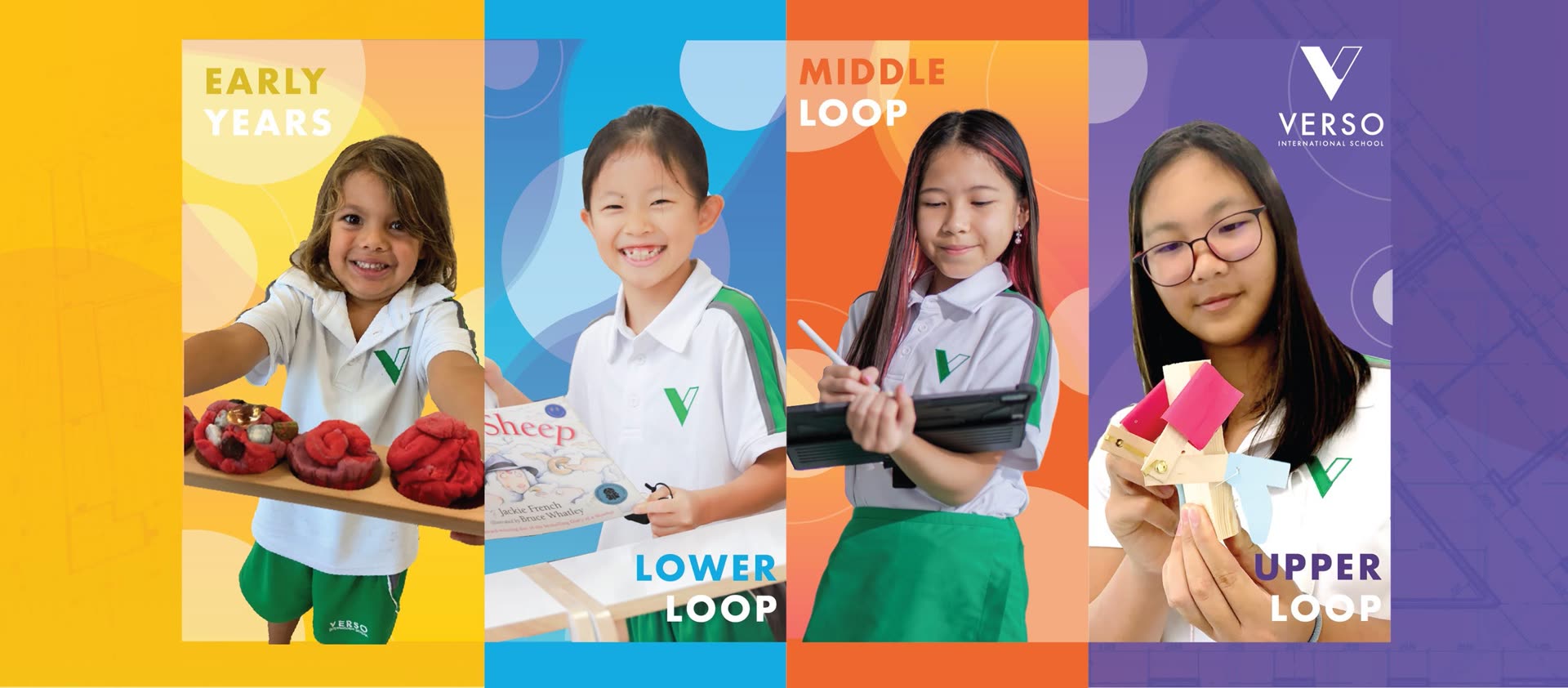 VERSO learning loops banner with Early Years, Lower, Middle and Upper Loop students