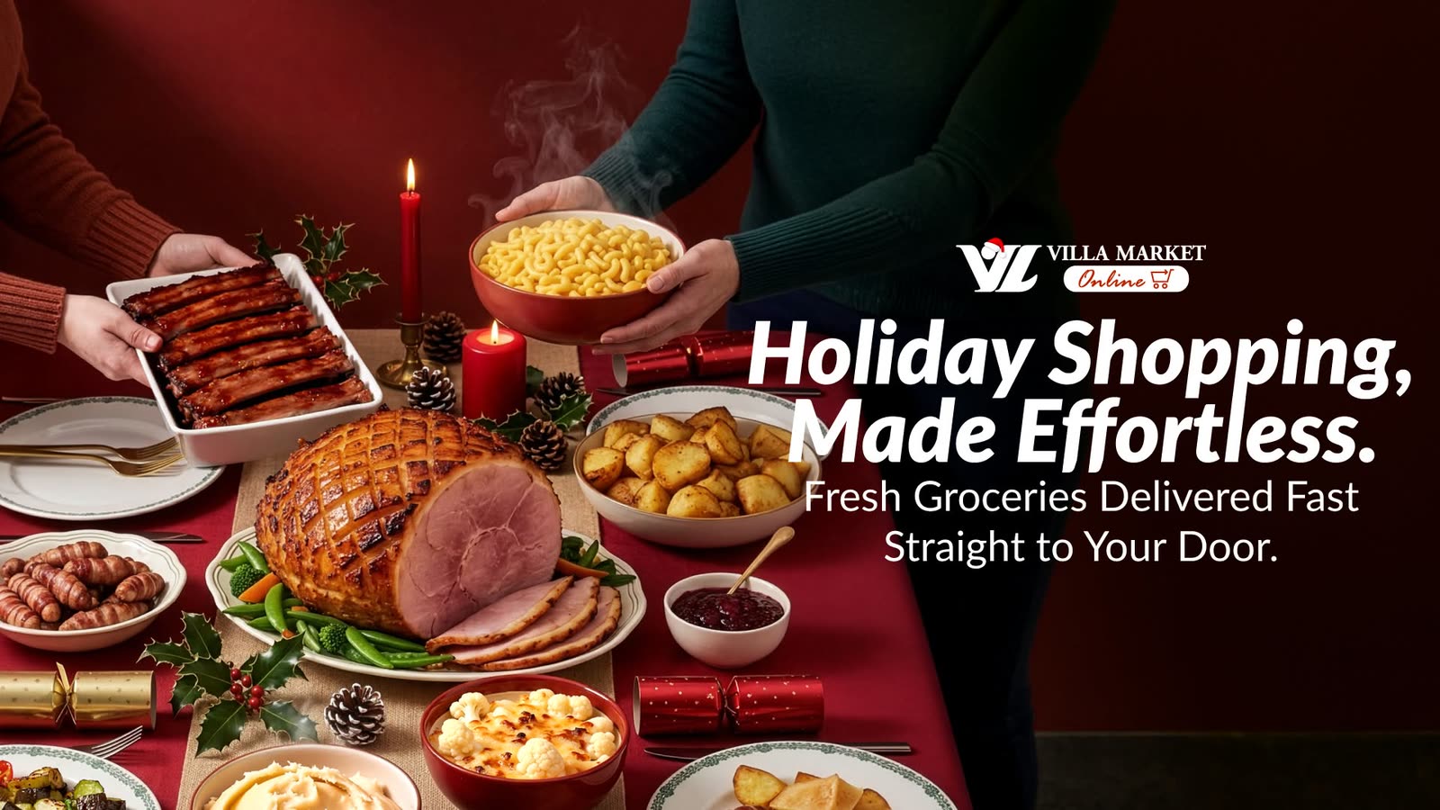 Villa Market holiday campaign creative for online grocery delivery