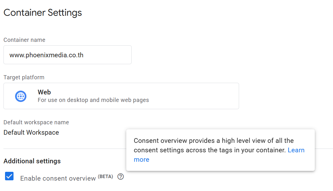 Screenshot of Google Consent Mode V2 being configured in Google Tag Manager.