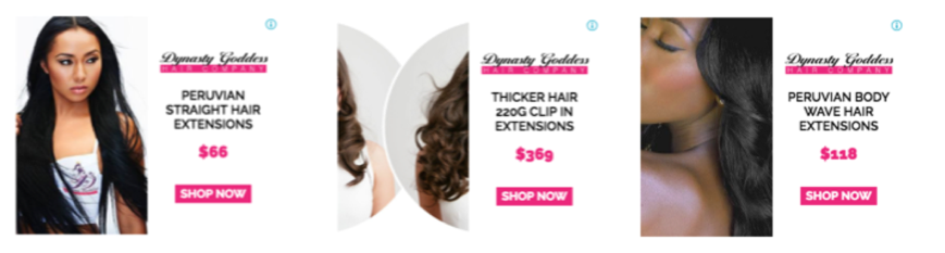 Dynamic remarketing ads showing specific products a user viewed, with prices and Shop Now buttons