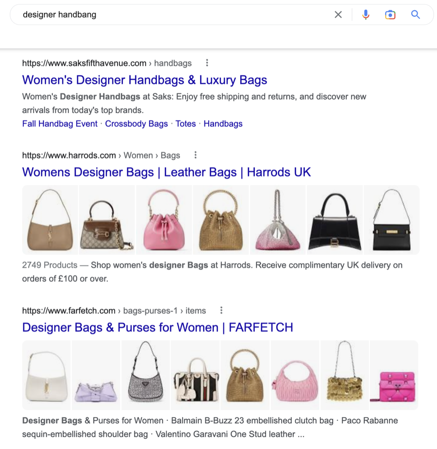 Google search results for a product query showing rows of image results