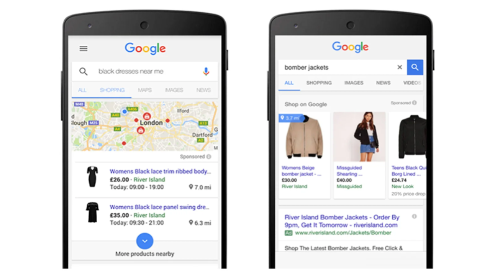 Google Local Inventory Ads shown on mobile with local stock and store details