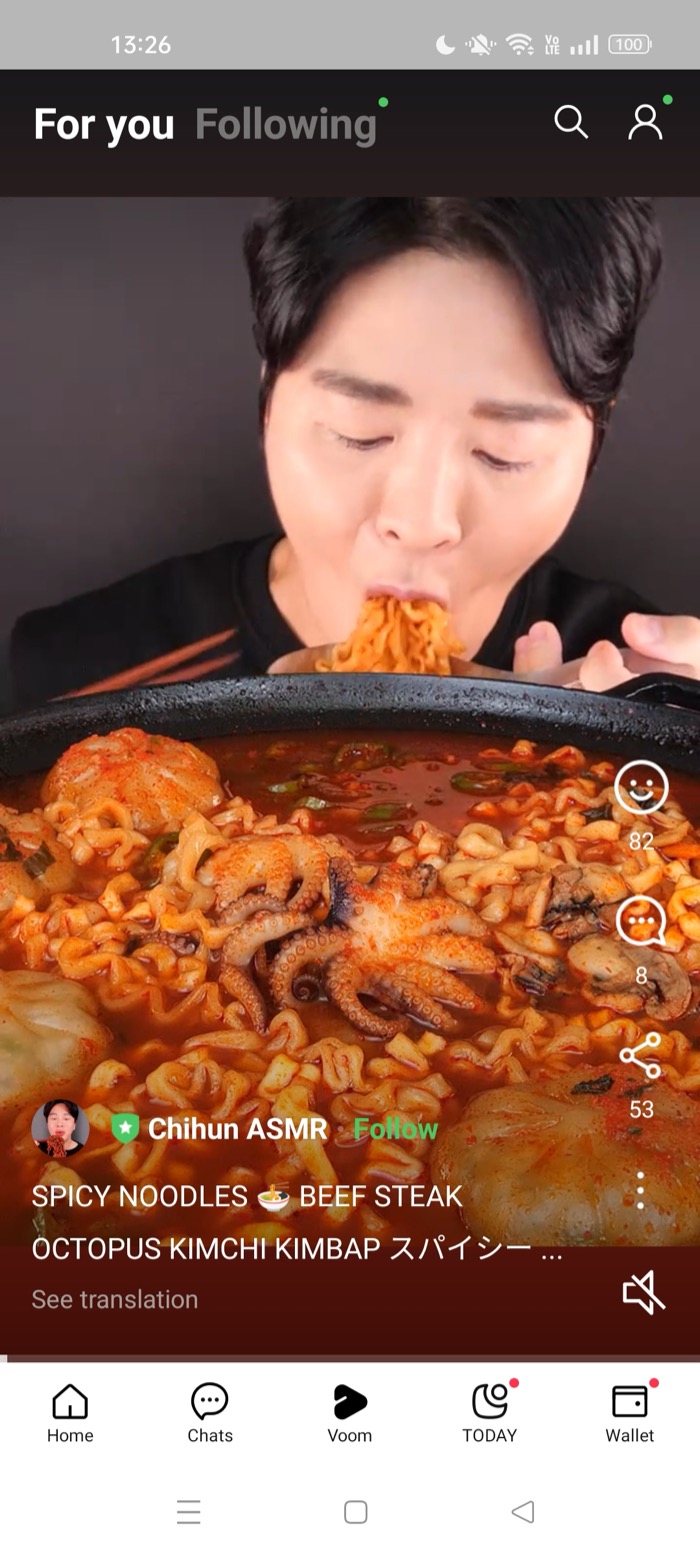 LINE Voom For You feed on mobile showing a short video with engagement icons