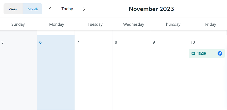 Meta Business Suite Planner calendar view showing a scheduled post