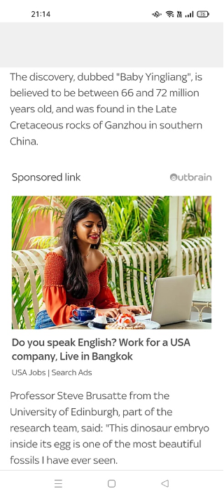 A sponsored recommendation widget at the foot of an article, labelled as a sponsored link
