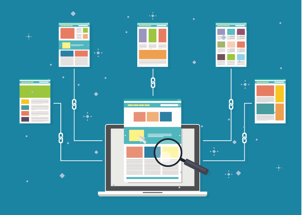 Illustration of a private blog network of sites all linking to one target site