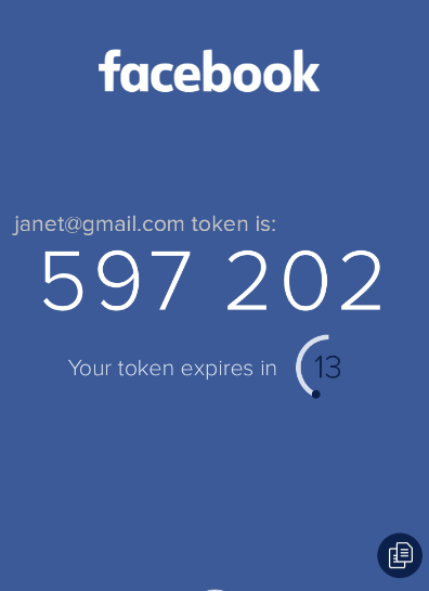 A two-factor authentication code screen showing a time-limited login code