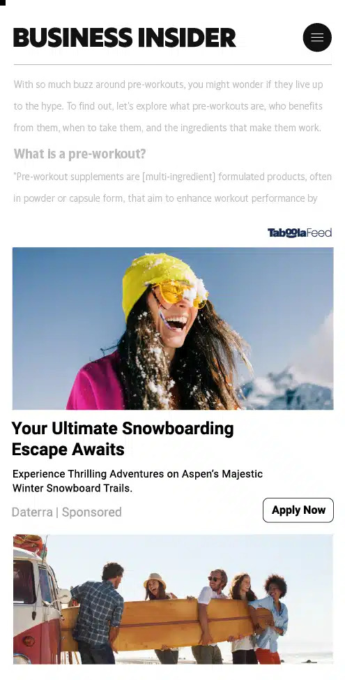 Example of a native advertising placement, shown as a sponsored content card within a news publisher article