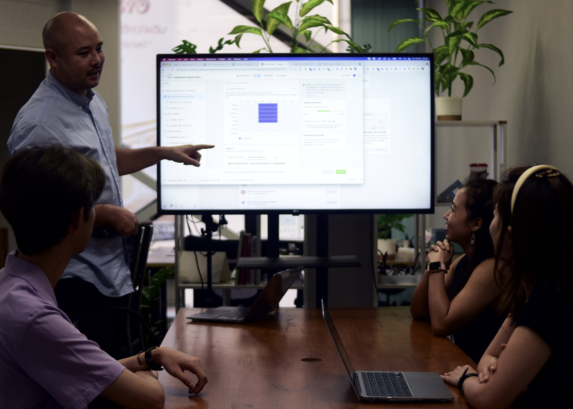 Phoenix Media team reviewing a campaign together on screen