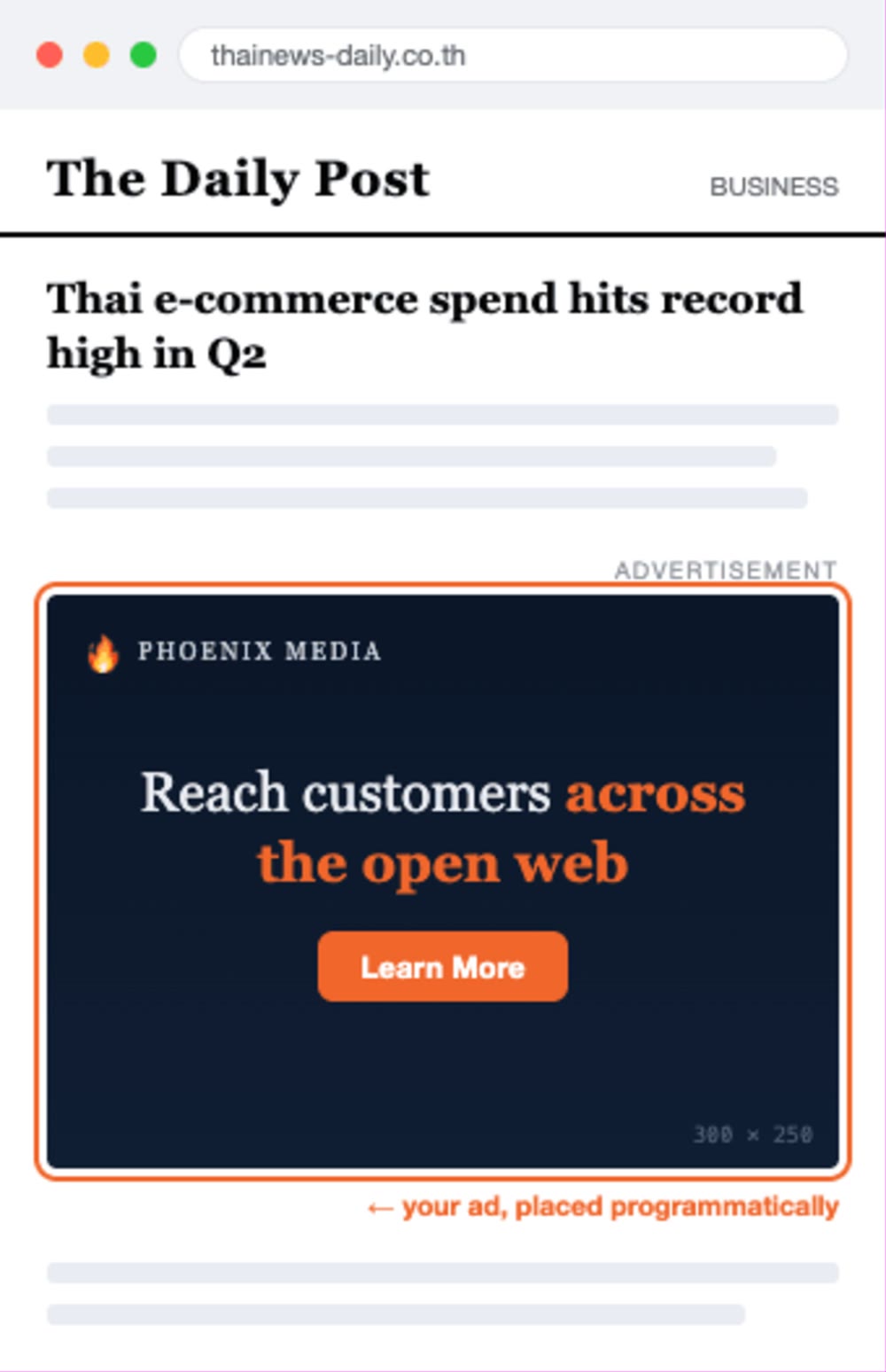 Phoenix Media programmatic display ad placed on a Thai news website